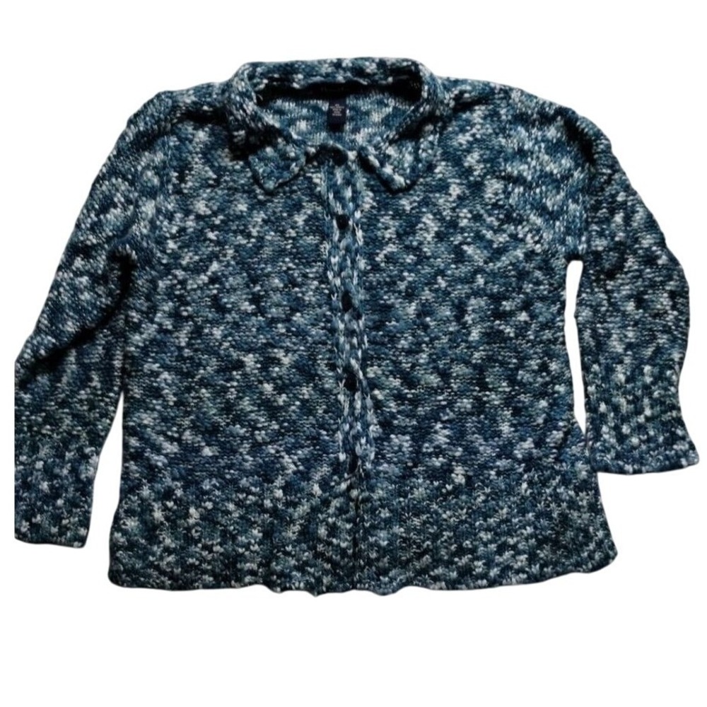 Denim & Co. 2X Blue Multi Knit Button Down Cardigan Sweater‎ Women's GrannyCore